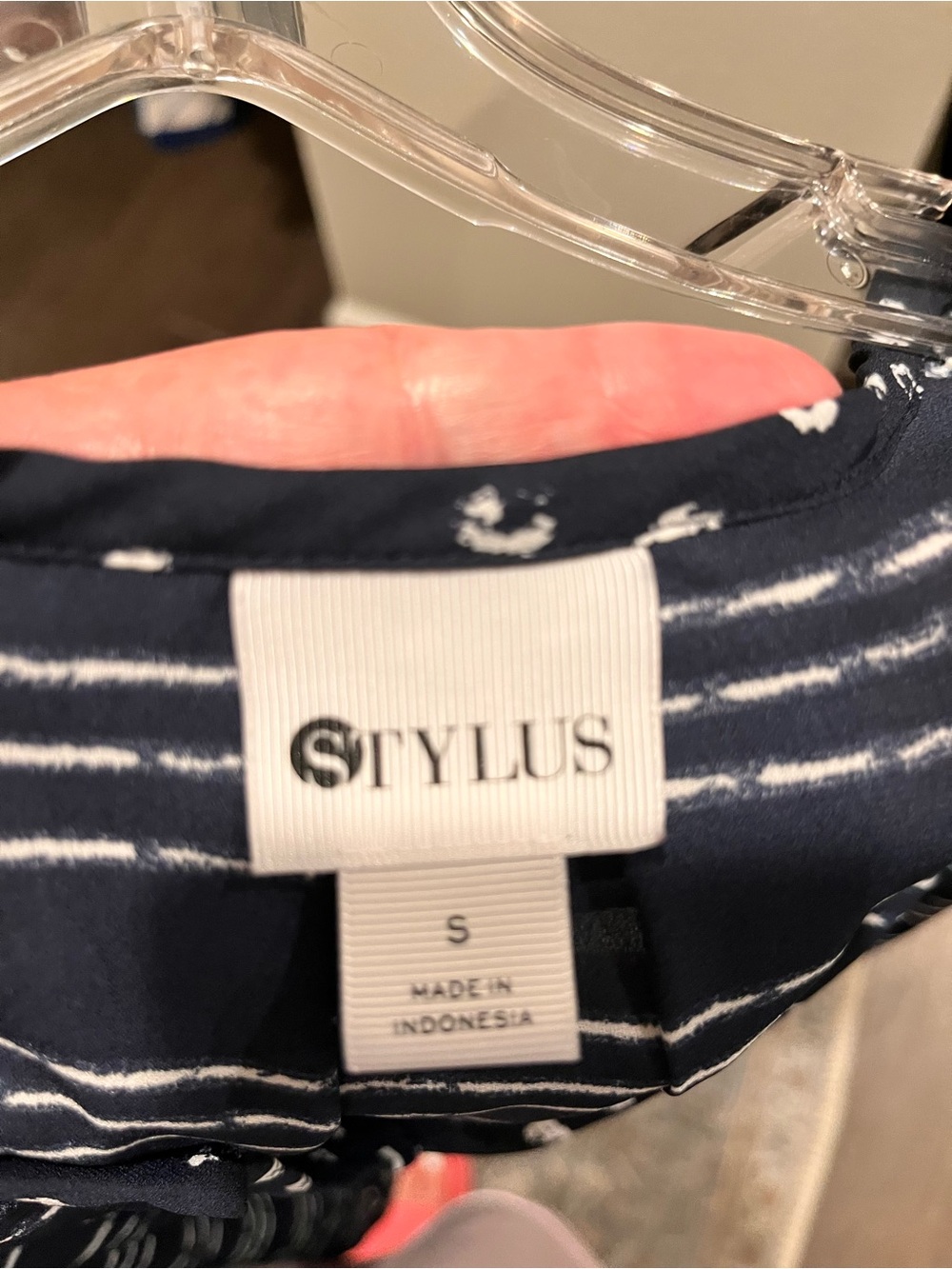 STYLUS Navy and White Striped Cap-Sleeve Blouse with Polka-Dot Placket - Picture 2 of 2